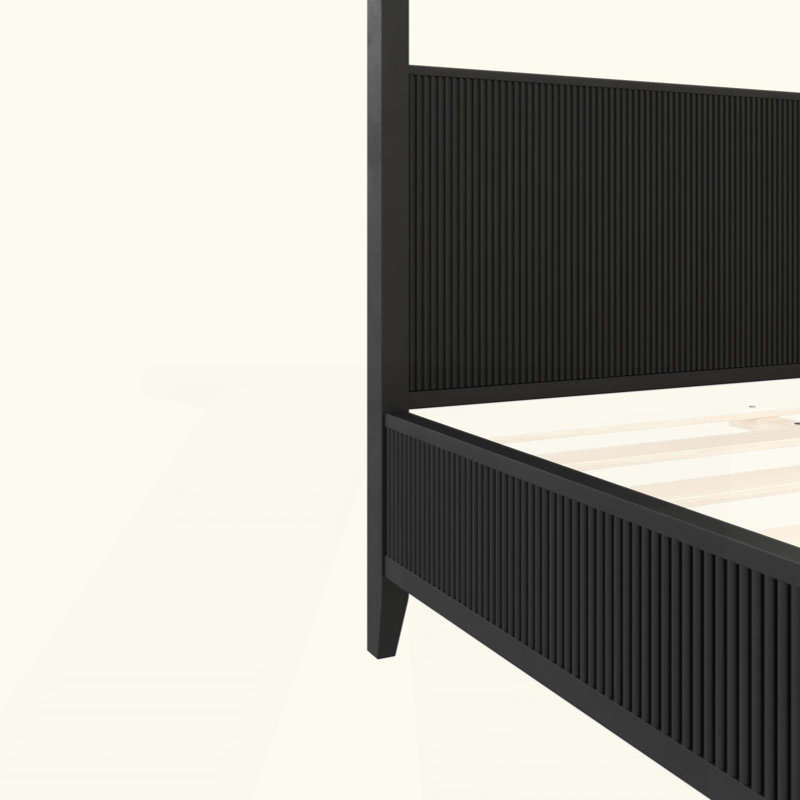 Lit plateforme à baldaquin en bois avec lattes de support, Noir, Grand lit