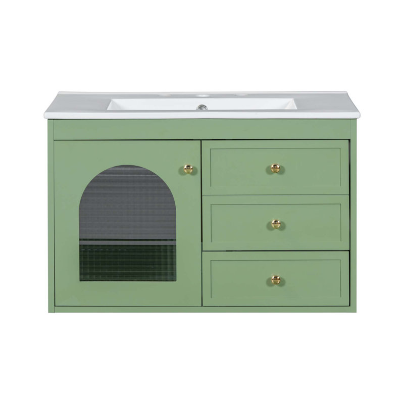 Ensemble de meuble-lavabo et armoire flottant Elegant - 1 porte et 2 tiroirs