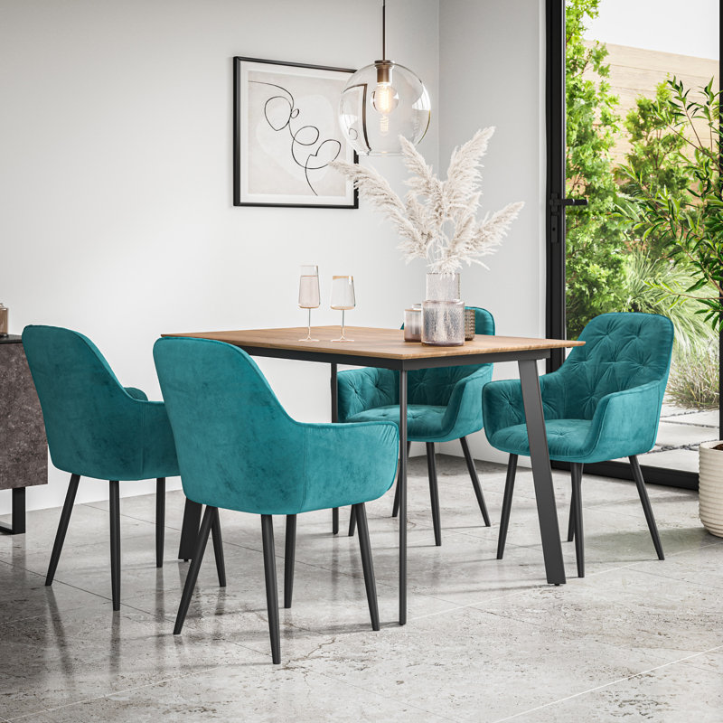 Ahlayna 4 - Person Dining Set, Oak/Black/Blue