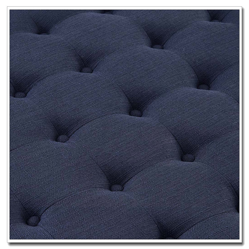 Upholstered Tufted Linen Ottoman Coffee Table, Navy Blue 1, Round