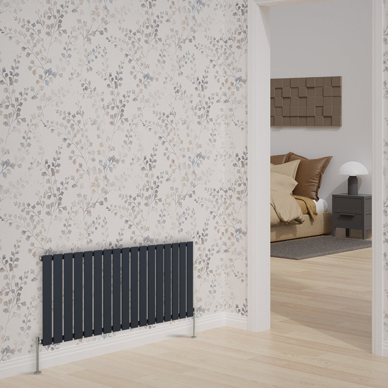 Adah Horizontal Single Flat Panel Radiator, Anthracite, 600mm H x 1156mm W x 52mm D, 1