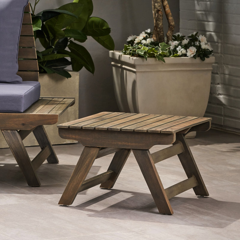 Table d'appoint d'extérieur grise en bois, 49 x 49 x 31 cm, plateau à lattes, couleur, caractéristiques