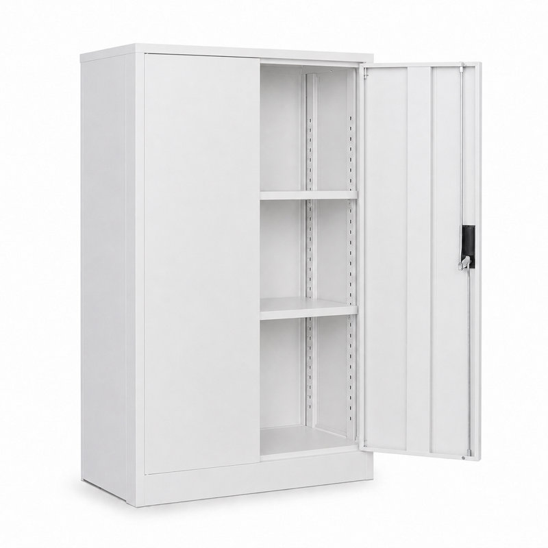 Kovaleski Minimalist Design Lockable 2-Door Storage Cabinet, For Office, Toolroom, Garage Use, White