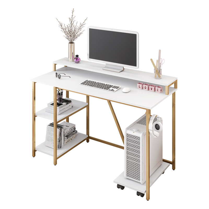 Bureau d'écriture Techni Mobile, Blanc / Doré
