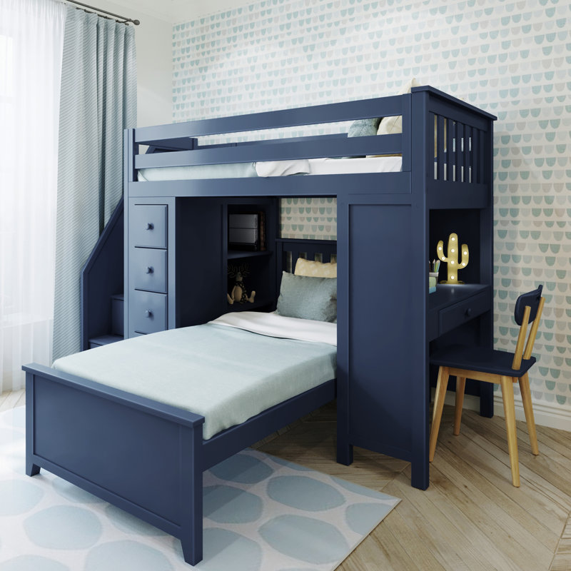 Brit Kids Twin Over Twin with Drawers, Blue