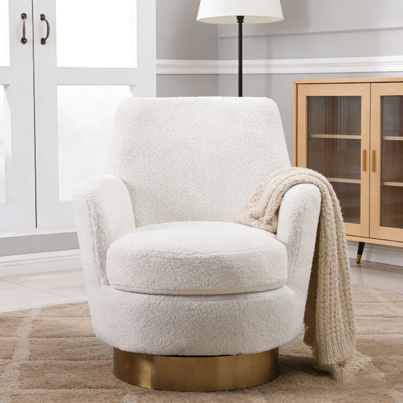 Fauteuil demi-tonneau pivotant Teddy, fauteuil d'appoint pivotant, Ours en peluche ivoire