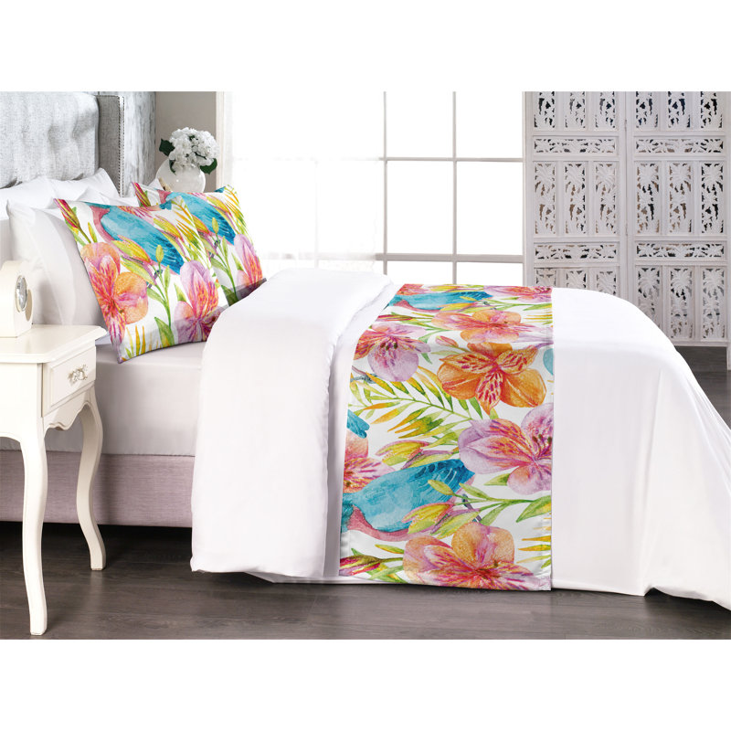 Ensemble de chemin de lit Ambesonne Birds and Nature Retro Alstroemeria, Très grand lit