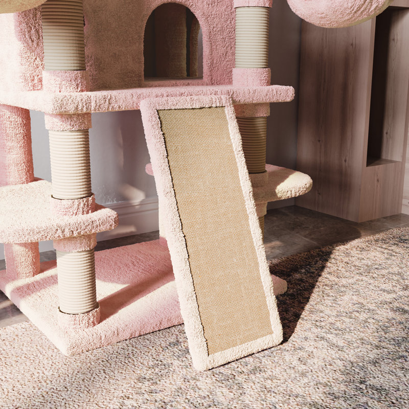 Lima Pet Heavy Duty Carpet 68 Inch Multi-Level Cat Tree Condos and Scratching Posts Included, Pink