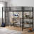 Ady Twin Size Loft Bed With Ladder And 2 Wood Shelves, Black Metal Frame