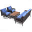 Ensemble de meubles de patio 4 pièces avec chaises pivotantes bleues