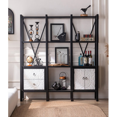 Wood and Metal Combination Bookshelf with Drawers