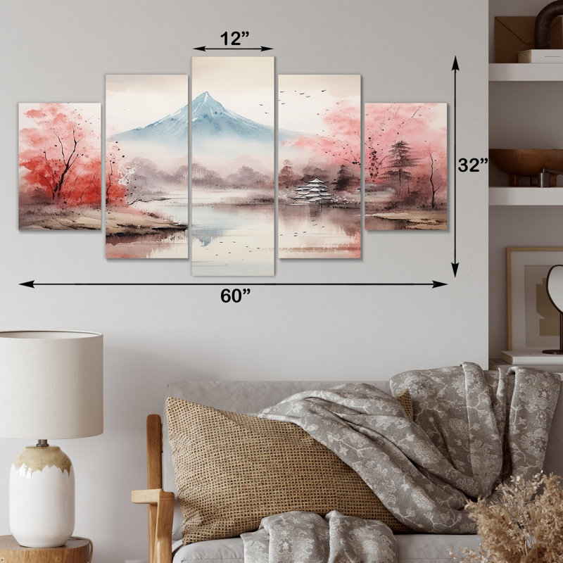 Rose, sommet du brouillard Sakura, montagnes du Japon II - Japon, art mural multipanel