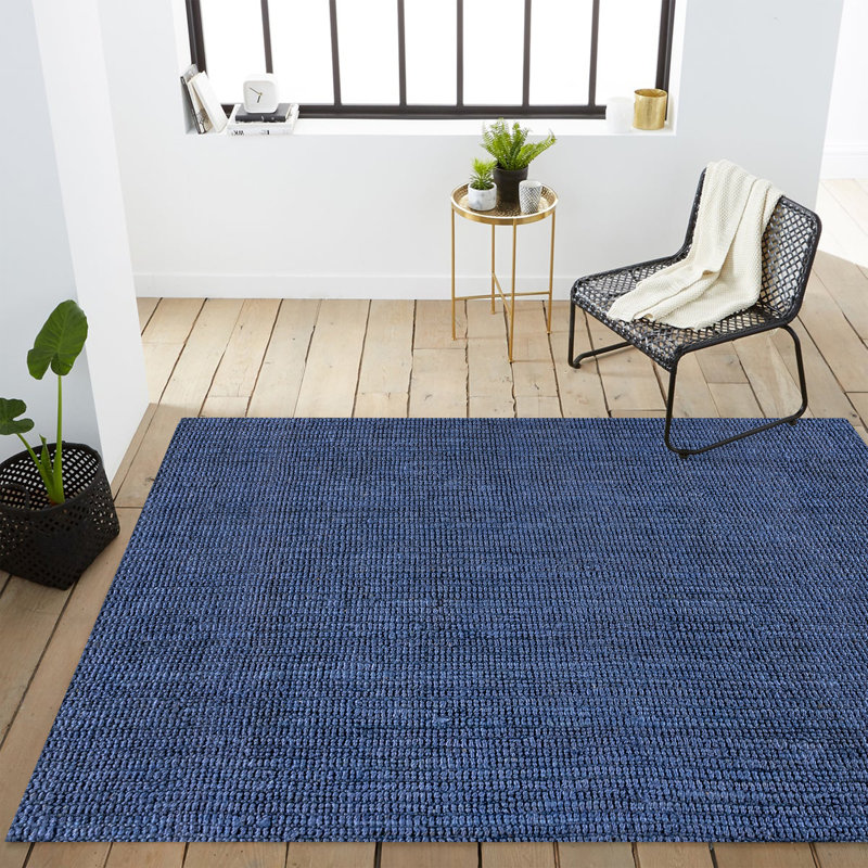 Pata Hand Woven Chunky Jute Navy Rug, Rectangle 4' x 6'