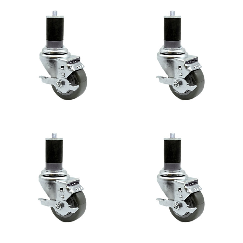 Polyurethane Expanding Caster with Brake, Blue