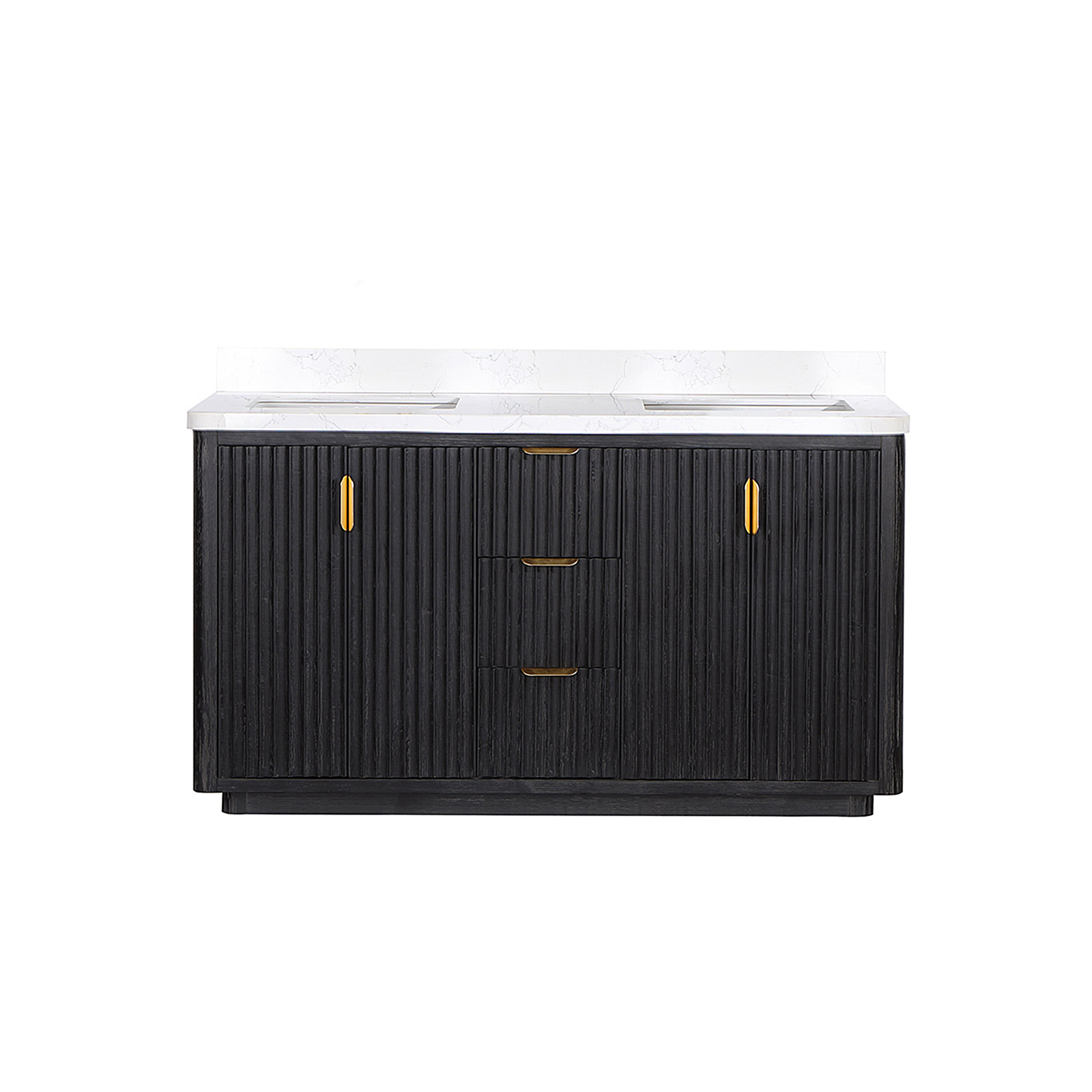 Adela 60'' Double Bathroom Vanity, White, Black, Gold