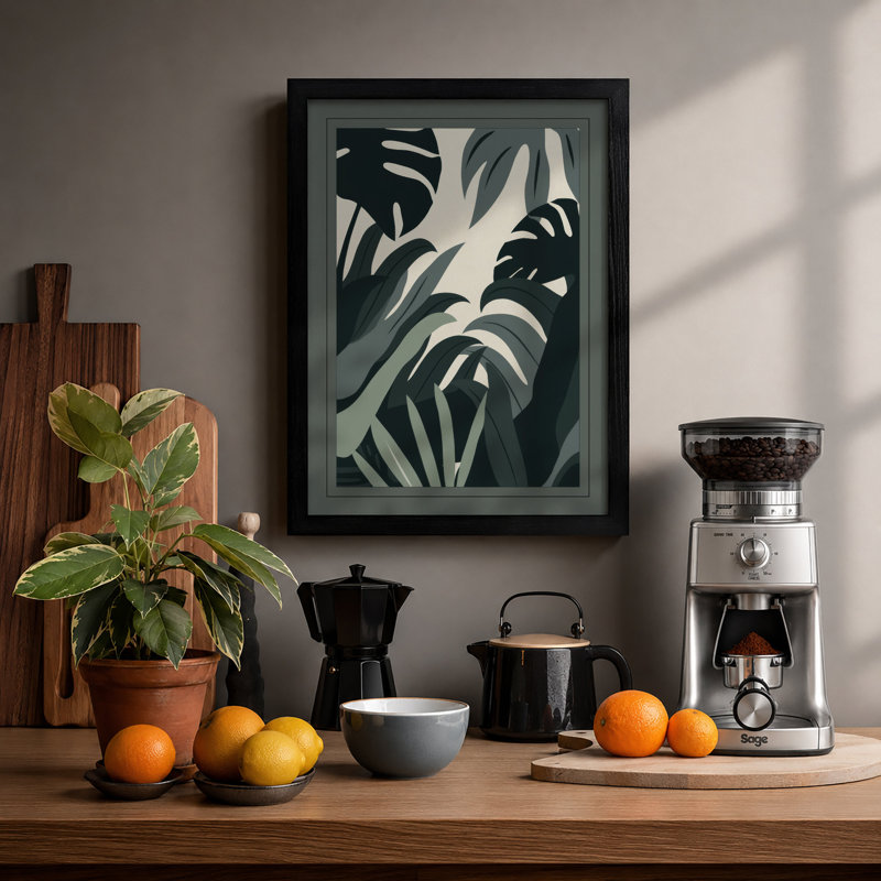Monstera Leaves Botanical - Print, Black, A4 - 29.7 x 21.0 cm