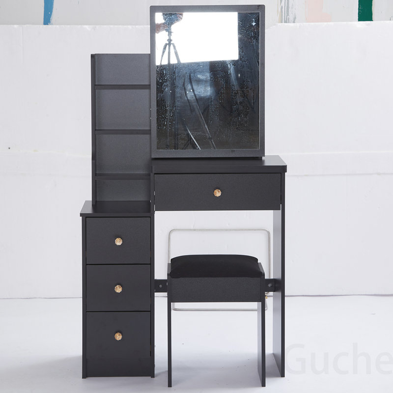 Ensemble de coiffeuse compact et pratique avec très grand miroir coulissant et rangement multicouche pour les petits espaces