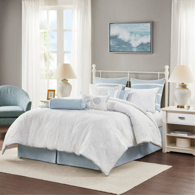 Ensemble d'édredon pour très grand lit, très grand lit Crystal Beach avec motif matelassé bleu et motif coquillage