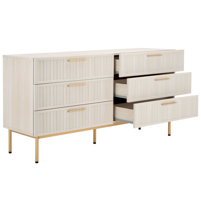 Starns 63.1'' W 6 - Drawer Dresser, Bleached White/Gold