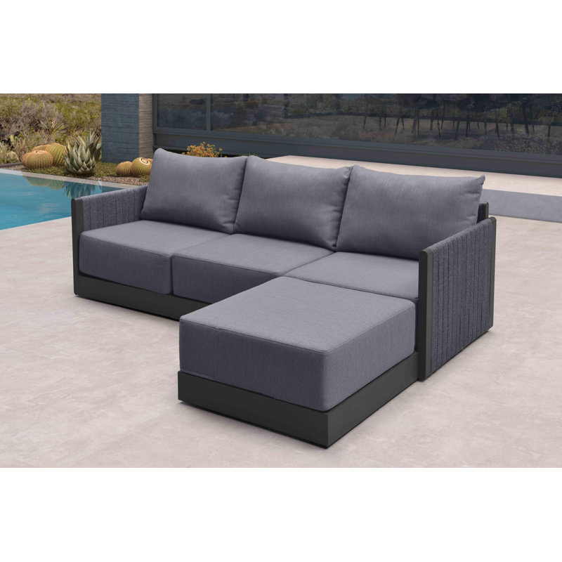 4 Pieces Patio Conversation Sets ,All Weather L-shaped Outdoor ,Couch Sectional Set with Cushion ,Small Conversation Set for Garden Poolside Backyard Gray