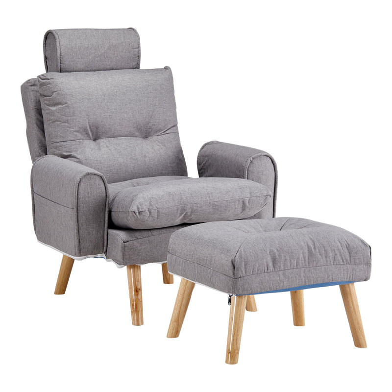 Upholstered Accent Chair with Footstool, Grey