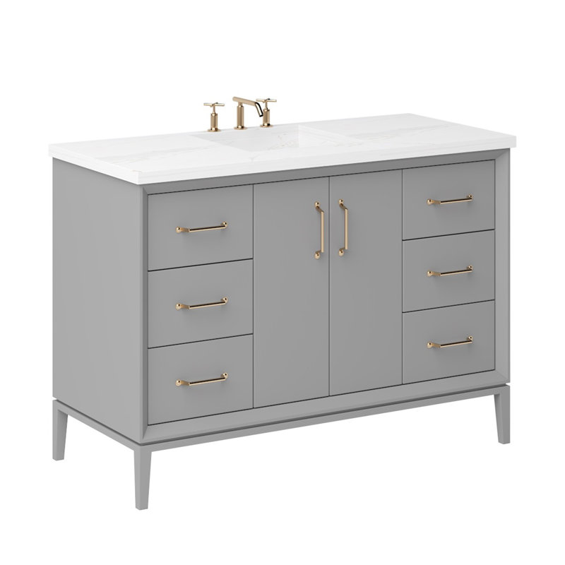 Alexandra Single Extra Wide Bath Vanity, Platinum Gray, Satin Gold, 54"