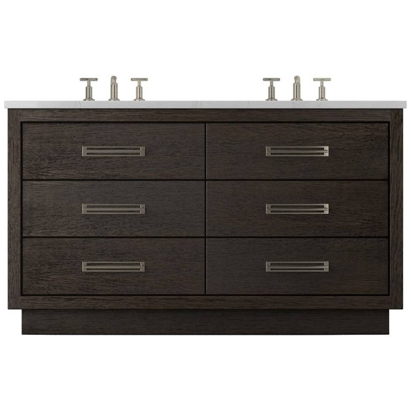 Avalon Double Drawer Bath Vanity, Rich Brown, Satin Nickel, 72"