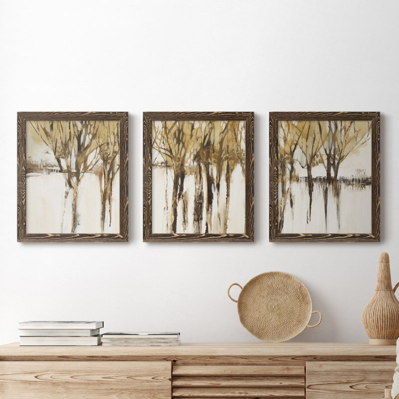 Perfect Harmony - ensemble de 3 reproductions d'art encadrées, H 18 po x l 45 po x P 1,5 po, Toile avec cadre en noyer