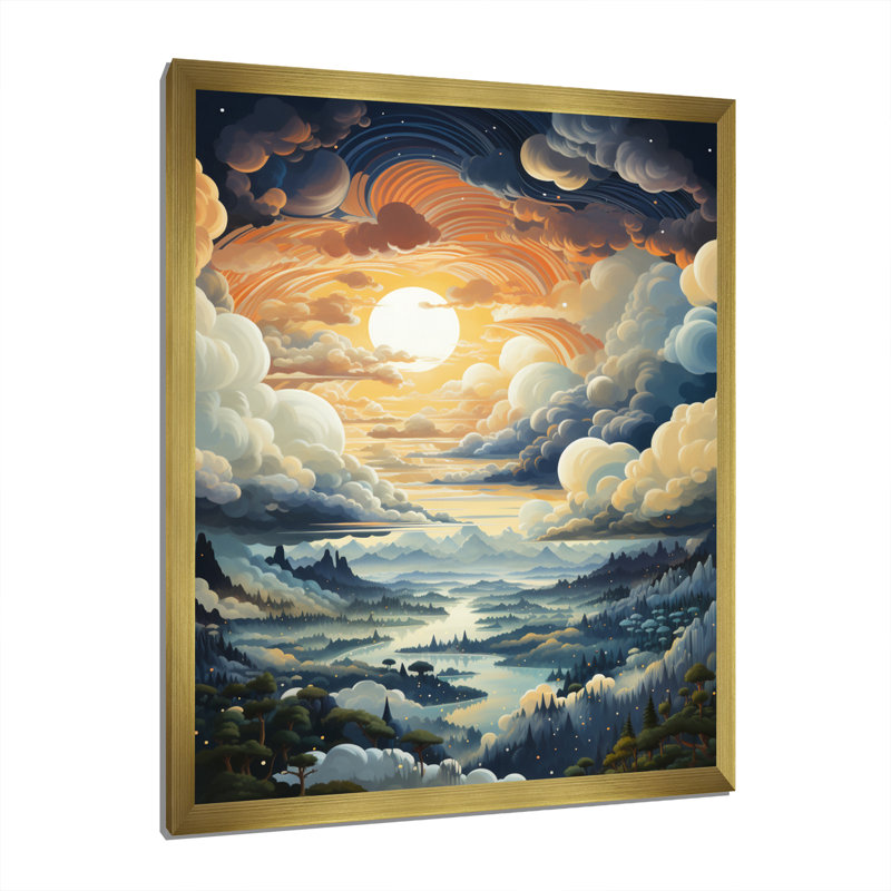 Nuage gris ciel II - paysage et nature, art mural, salon, H 44 po x l 34 po x P 1,5 po, Encadrement doré