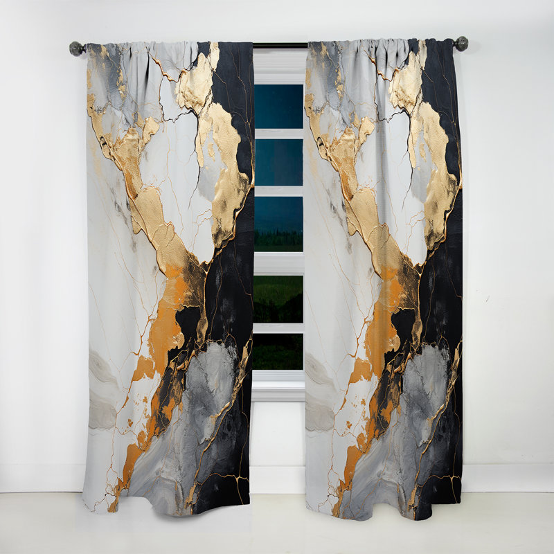 Eavan Minimalism Chrome White And Gold Potteries - Spirals Curtain - Velvet Room Darkening - 1 Panel, 52" W x 63" L