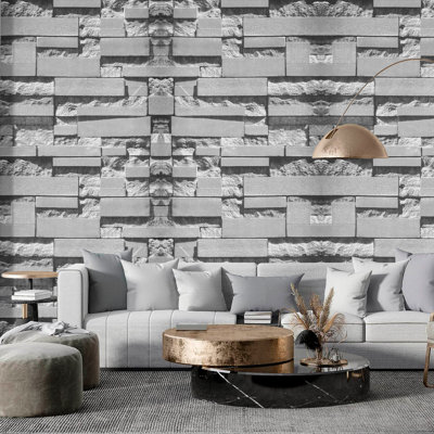 10M 3D Rustic Stone Brick Wall Paper
