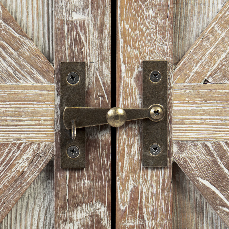 Rustic Wheat-Finished Barnwood Dartboard Cabinet with Brass Hardware