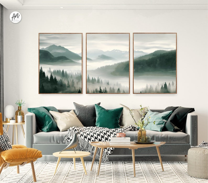 «Great Smoky Mountains National Park», reproduction d'aquarelle sans cadre avec toile tendue (ensemble de 3), Toile tendue