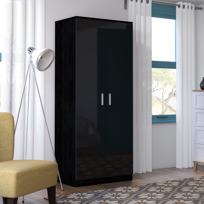 Brylene 2 Door Wardrobe, Black Oak/Black High Gloss
