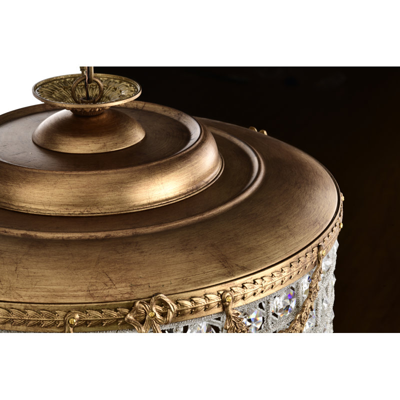 6-Light Antiqued Gold Beaded Crystal Chandelier, Antiqued Gold, 34.5" H x 23.5" W x 23.5" D