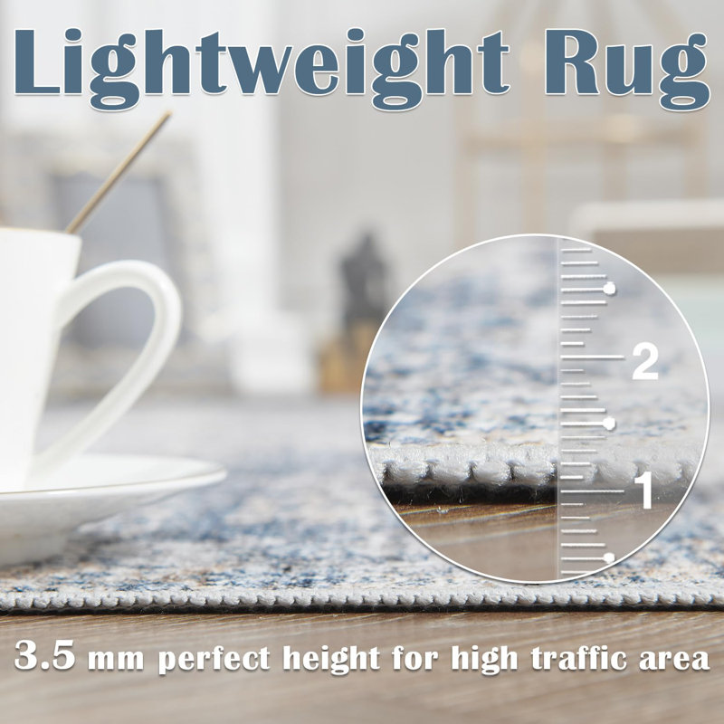 Abstract Non-Slip Machine Washable Blue Area Rug, Rectangle 2' x 3'