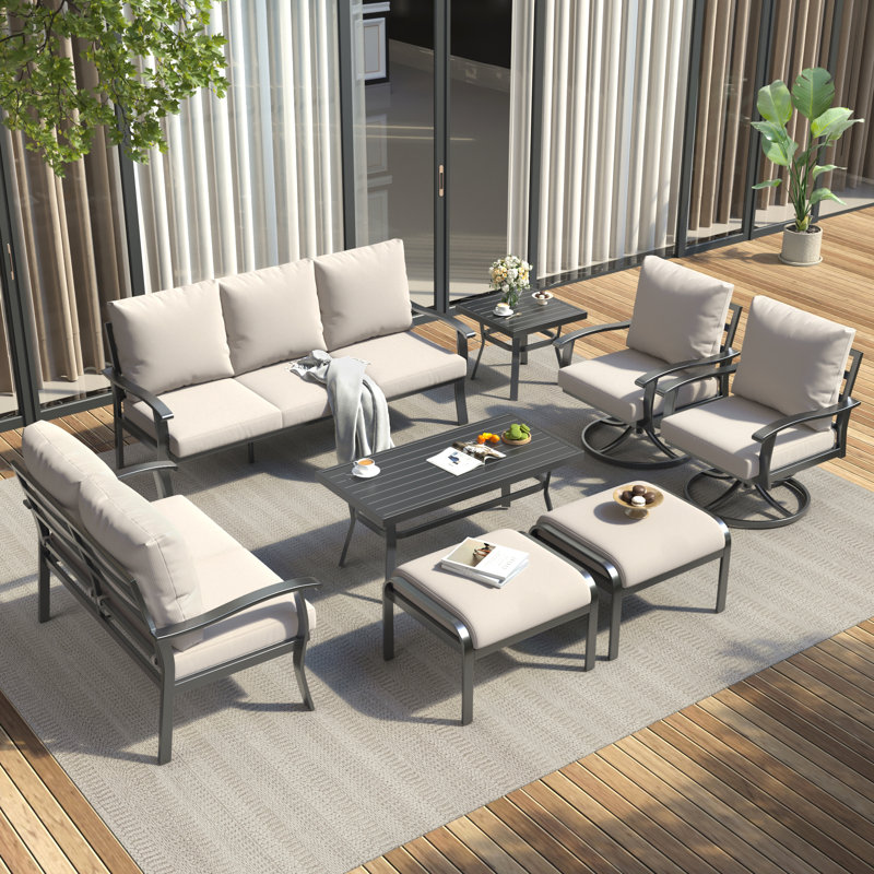 8 PCS Outdoor Metal Conversation Set For 9 Person, Beige