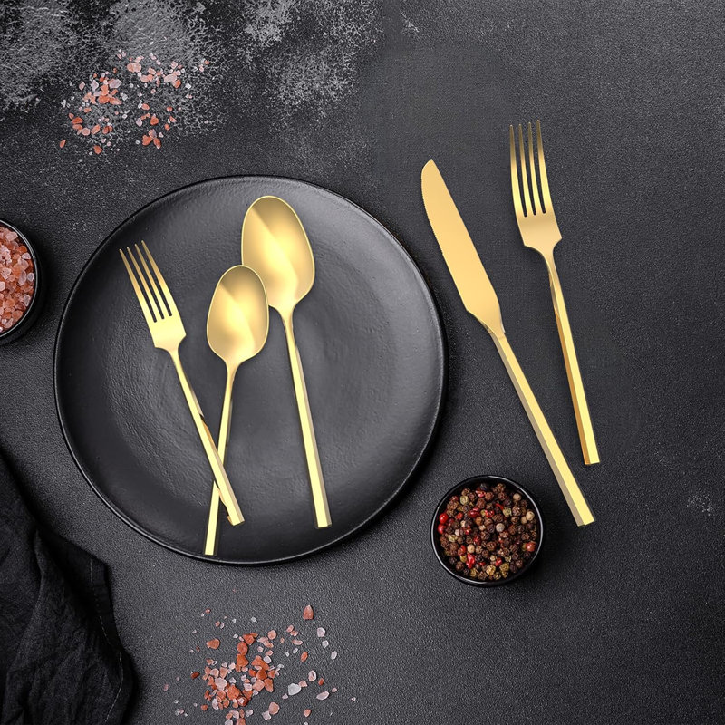 20-Piece Stainless Steel Flatware Set - Hexagon Mirror Finish Handles, Service For 4