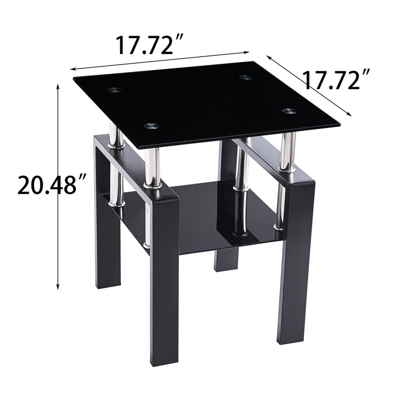 Table d'appoint en verre noir 2 pour espaces de bureau, conception moderne, durabilité à long terme devant la salle à manger, espace de rangement, temps d'installation rapide