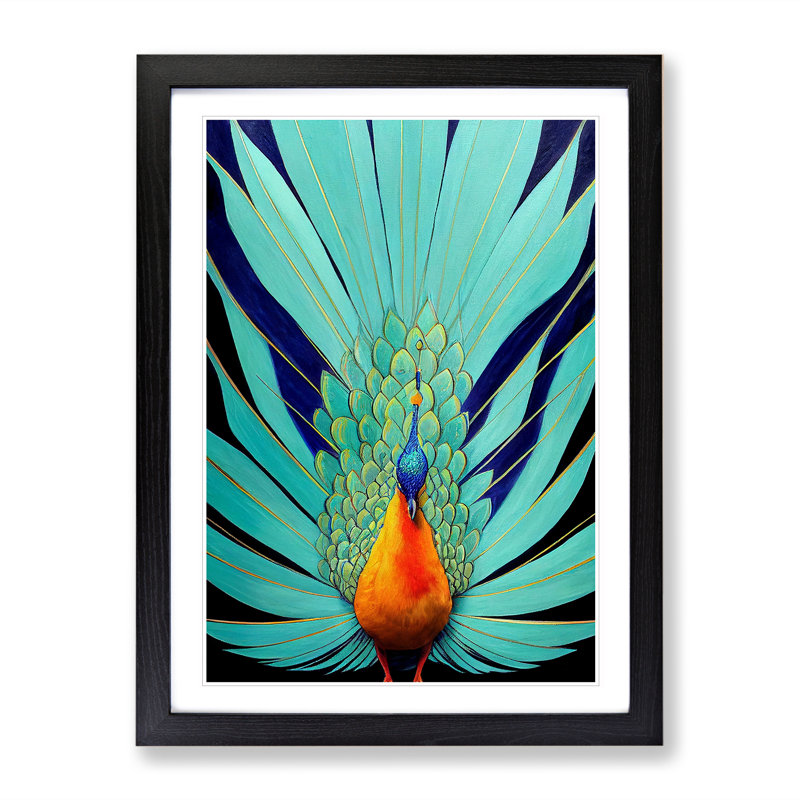 Proud Peacock - Wall Art, Black Framed, 64cm H x 46cm W
