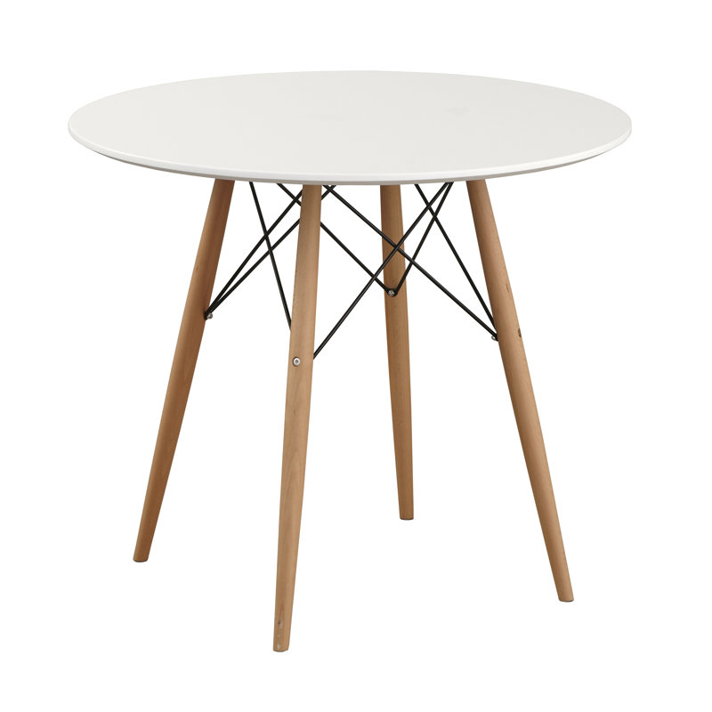 Akaash Round Solid Wood Base Dining Table, Natural, White