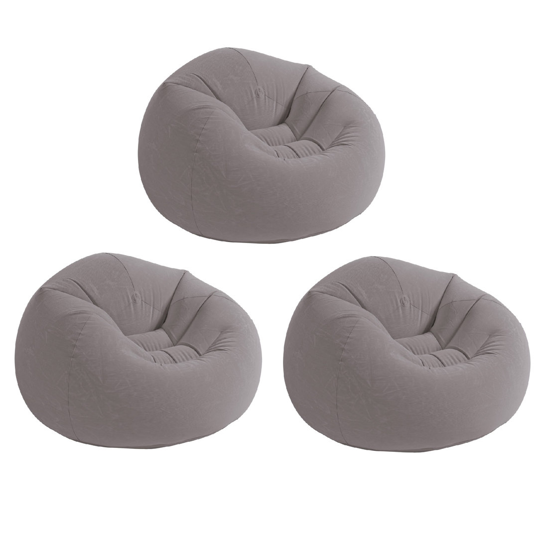 Intex Inflatable Contoured Beanless Bag Lounge Chair, Gray (3 Pack) Intex
