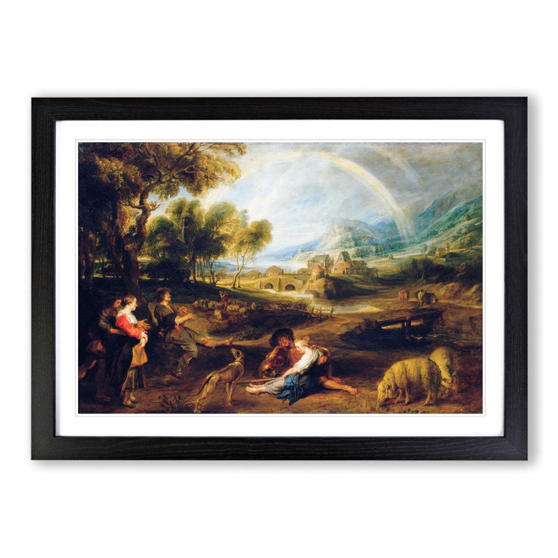 Landscape with a Rainbow by Peter Paul Rubens - Picture Frame Painting, 48cm H x 65cm W x 2cm D, Black Framed