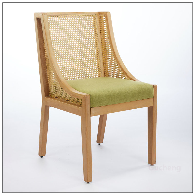 Dining Chair Solid Wood Frame with Decorative Armrests, Linen Upholstered Seat, Rustic Wooden Style for Various Rooms, Green