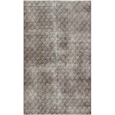 Laine gris / beige noué à la main de conception unique des années 1960 de 4 pi 11 po x 8 pi 4 po