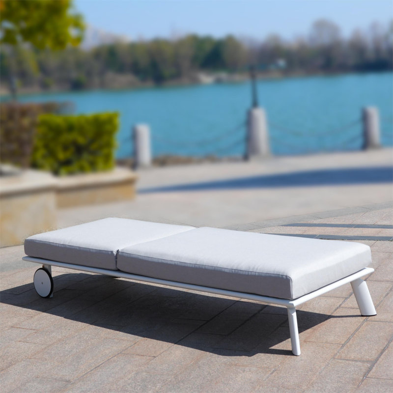 Jakobi Outdoor Metal Chaise Lounge , Cushion Included, Beige, White