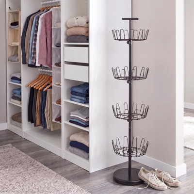 4‑Tier Revolving Shoe Tree with Heavy‑Duty Steel Frame Stabilized Weighted Base and Holds 24 Pairs of Shoes Silver