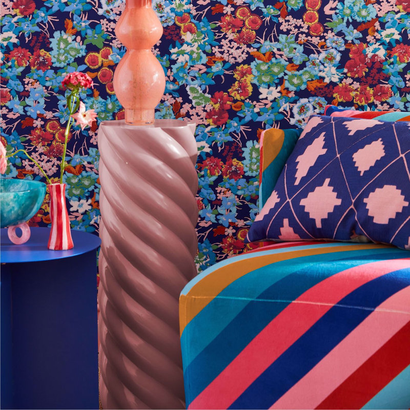 Garden Terrace Fabric, Lapis/Rose