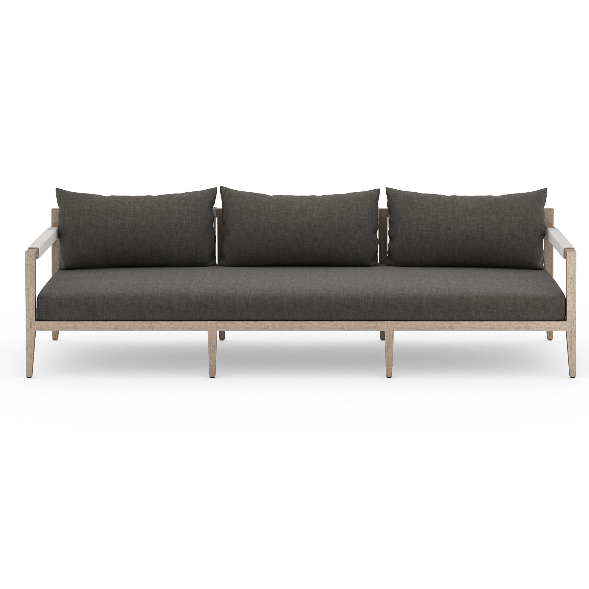 Nida 93'' Wide Teak Patio Sofa with Cushions, Washed Brown, Faye Sand