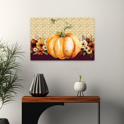 Citrouille et floral nature morte, art automnal contemporain abstrait